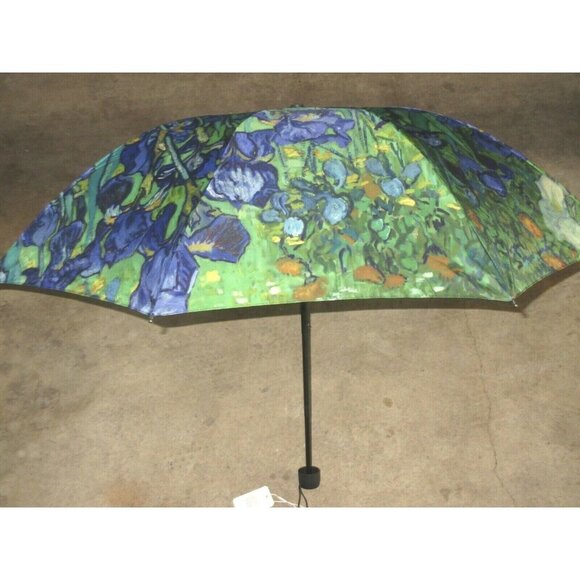 Irises Flowers by Vincent Van Gogh Compact Travel Umbrella Black Blue Free Ship - Picture 2 of 8